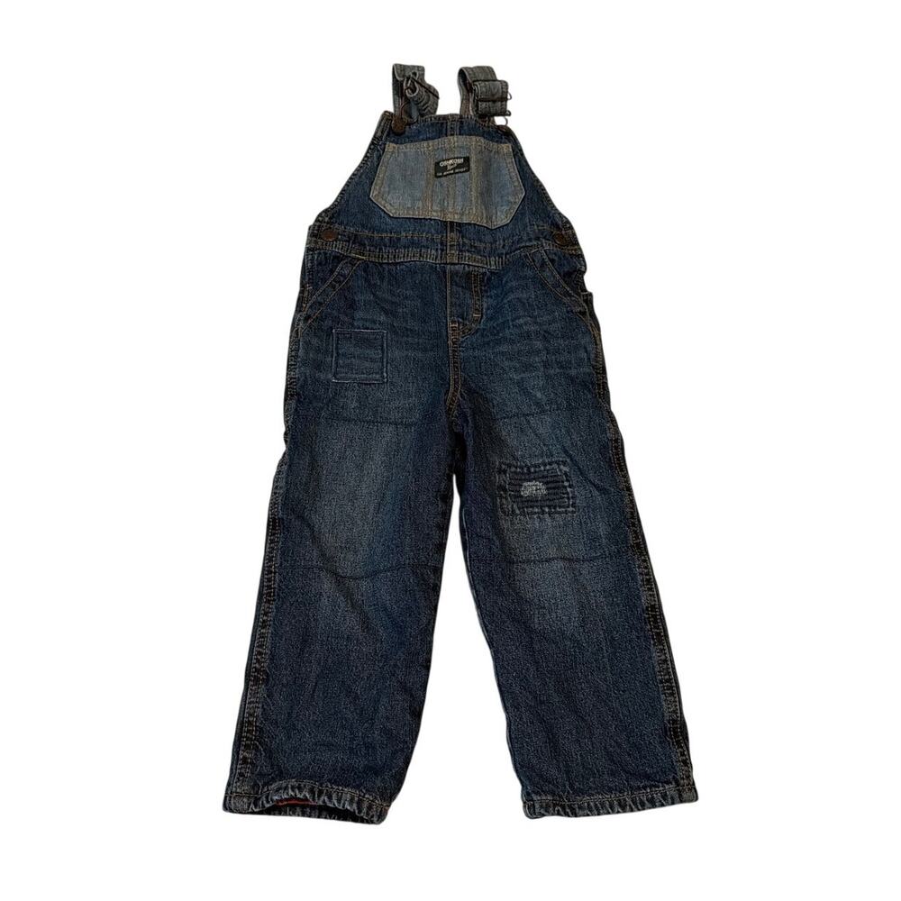 OshKosh B'gosh 3T Patchwork Denim Overalls Flannel Lined EUC